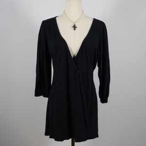 HIGH SIERRA Womens Black V Neck 3/4 Sleeve Empire Waist Tunic Top L